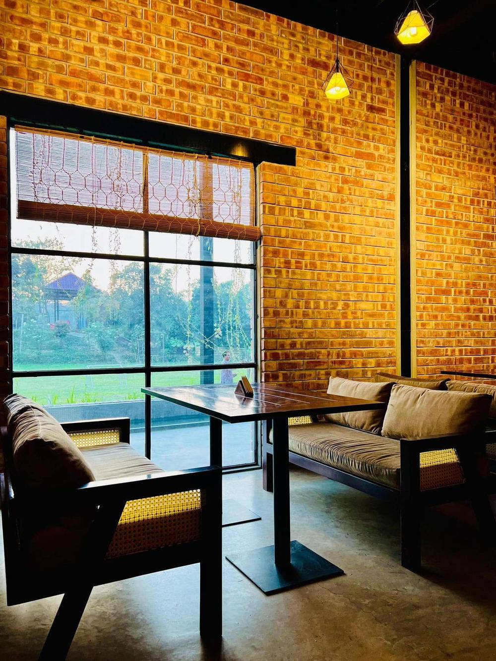 Indoor cane and cushion lounge seating